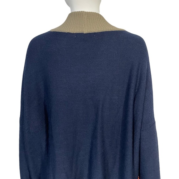 Woman Within Sz 14/16 Navy Tan Striped Horn Button Tunic Cardigan - Picture 7 of 11